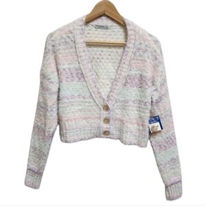 Arizone Jean Co Sweater Womens XS Pastel Knit Cropped Cardigan V Neck Button